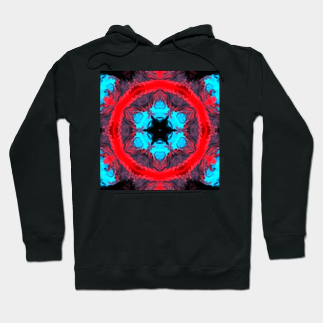 Psychedelic Hippie Flower Red and Blue Hoodie by WormholeOrbital